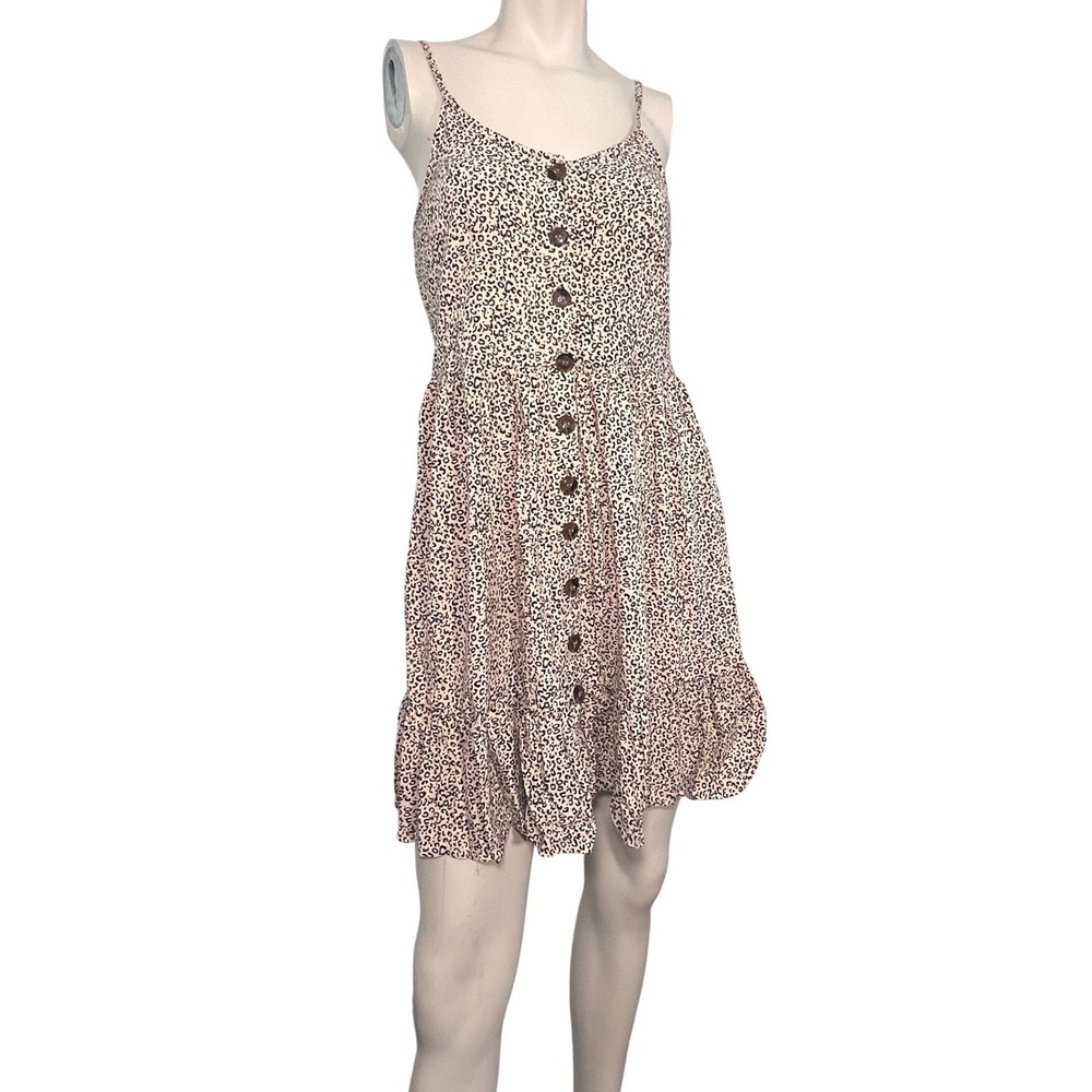 Japna Sundress Womens Size S Tan Leopard Print Smocked Mini Dress Pockets Boho - Picture 2 of 9
